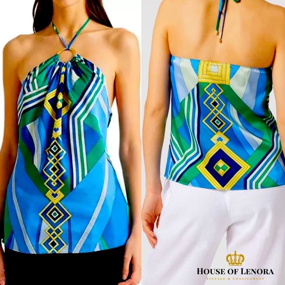 NWT RALPH LAUREN Blue Geometric Halter Top #EE0338 - Picture 10 of 13